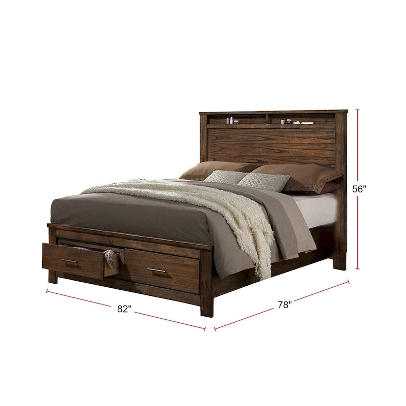 Wooden Bed With Display and Storage Drawers in Oak Finish