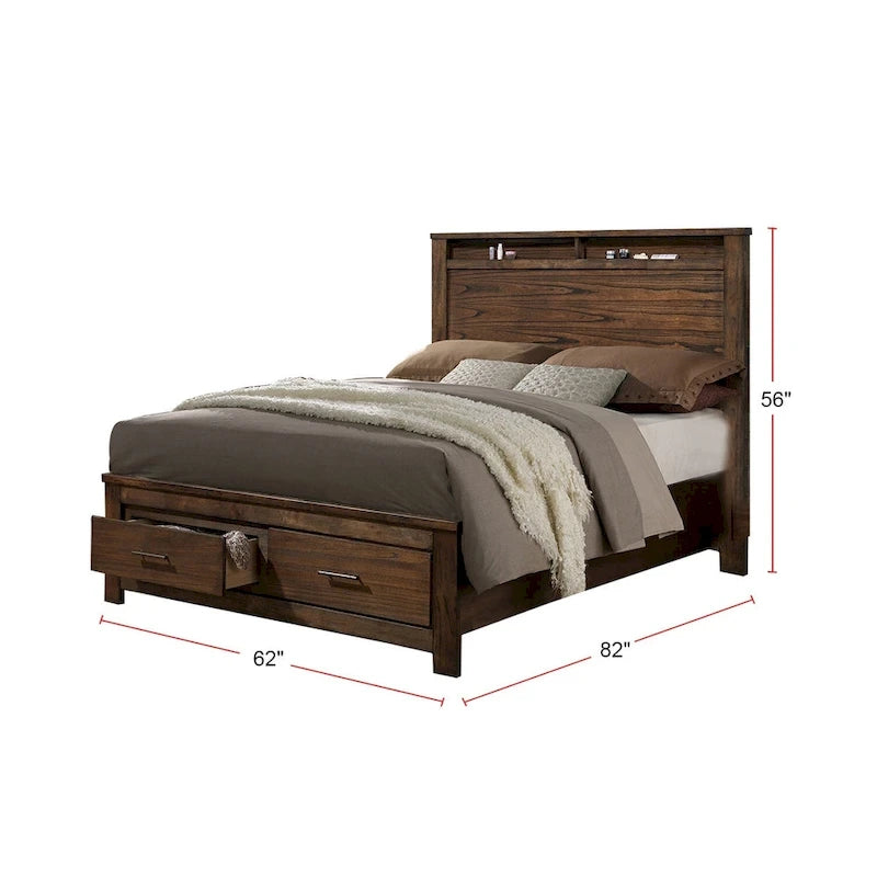 Wooden Bed With Display and Storage Drawers in Oak Finish
