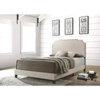 Modern Design Beige Upholstered Bed with Nailhead Trim