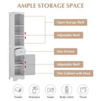Tall Bathroom Cabinet, Freestanding Storage Cabinet with Drawer, MDF Board, Adjustable Shelf, White