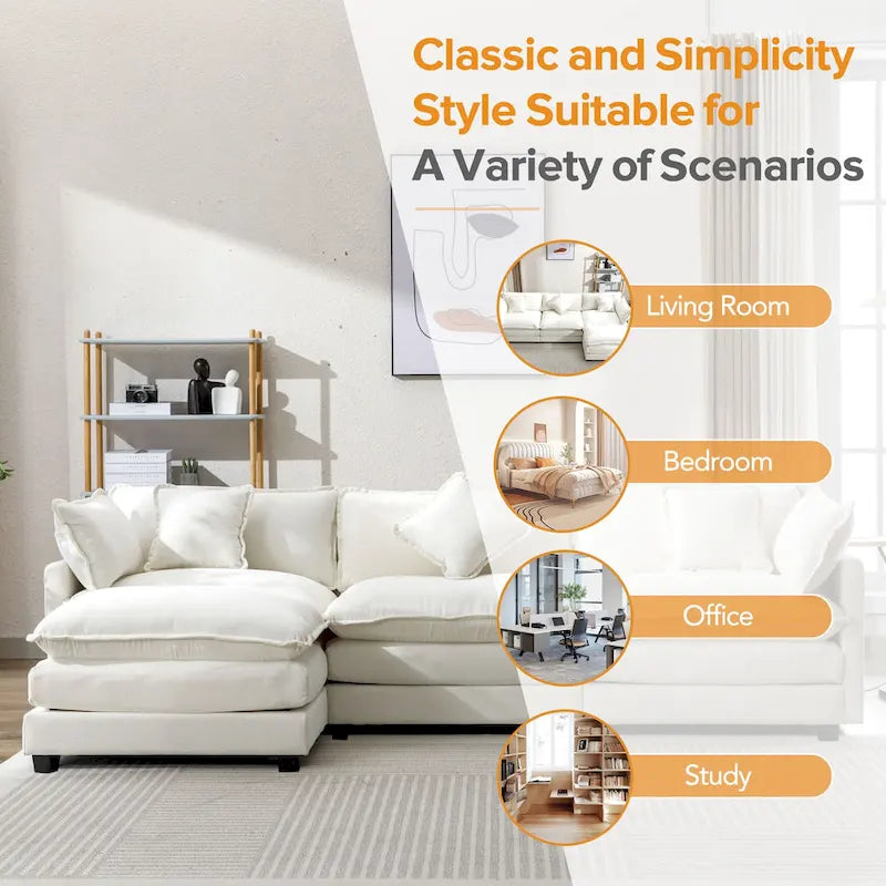 112.2 L-Shape Chenille Upholstered Sofa for Living Room Modern Luxury Sofa Couch with Ottoman, 5 Pillows, Beige