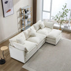 112.2 L-Shape Chenille Upholstered Sofa for Living Room Modern Luxury Sofa Couch with Ottoman, 5 Pillows, Beige