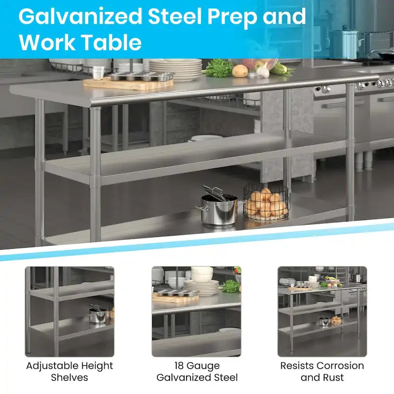 NSF Certified Commercial 18-Gauge Stainless Steel Work and Prep Table