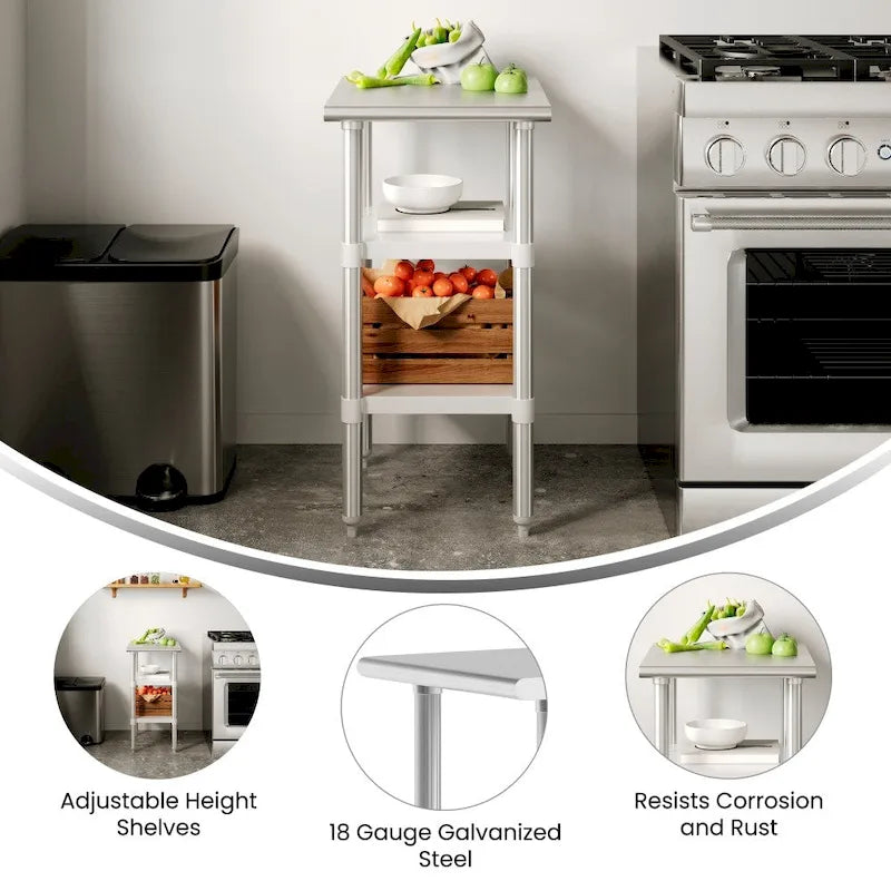 NSF Certified Commercial 18-Gauge Stainless Steel Work and Prep Table