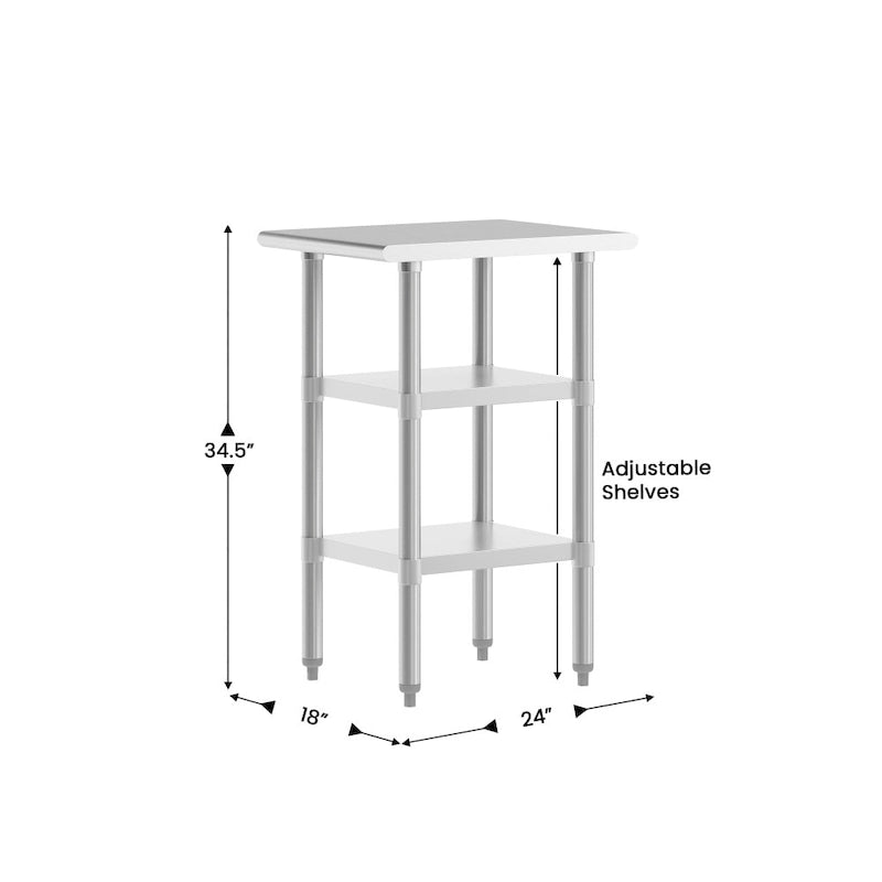 NSF Certified Commercial 18-Gauge Stainless Steel Work and Prep Table