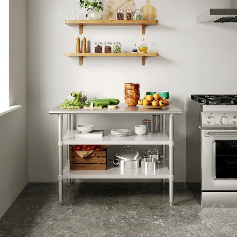 NSF Certified Commercial 18-Gauge Stainless Steel Work and Prep Table