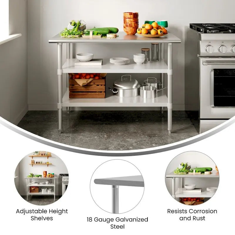 NSF Certified Commercial 18-Gauge Stainless Steel Work and Prep Table