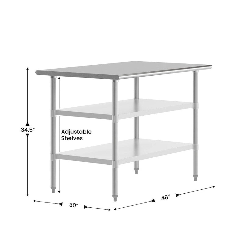 NSF Certified Commercial 18-Gauge Stainless Steel Work and Prep Table