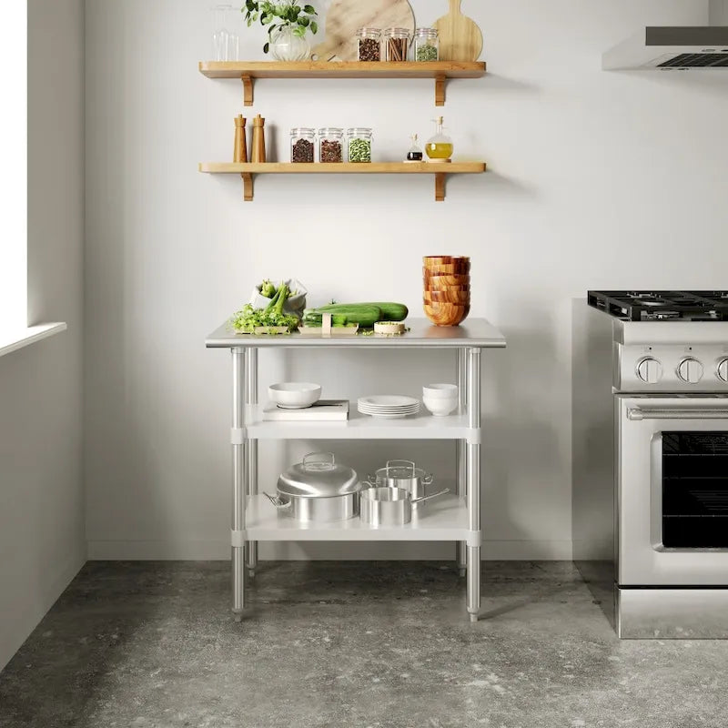 NSF Certified Commercial 18-Gauge Stainless Steel Work and Prep Table