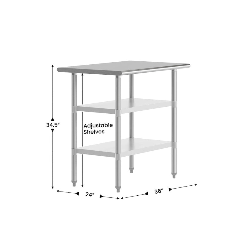 NSF Certified Commercial 18-Gauge Stainless Steel Work and Prep Table