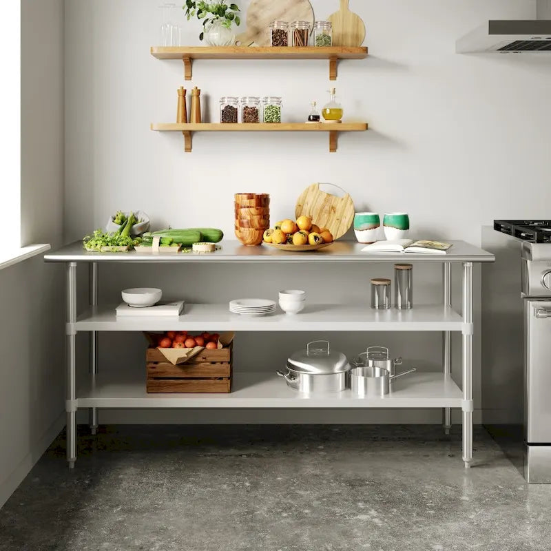 NSF Certified Commercial 18-Gauge Stainless Steel Work and Prep Table
