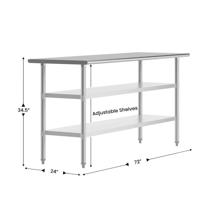 NSF Certified Commercial 18-Gauge Stainless Steel Work and Prep Table