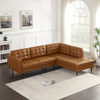 Lester Tufted Modern Living Room Top Leather Corner Sectional Sofa in Cognac Tan