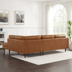 Lester Tufted Modern Living Room Top Leather Corner Sectional Sofa in Cognac Tan