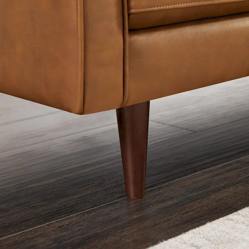 Lester Tufted Modern Living Room Top Leather Corner Sectional Sofa in Cognac Tan