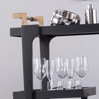 SEI Furniture Zhori Mid Century Modern 3-Tier Faux Wood Bar Cart with Sleek Metal Details and Ample Storage Space