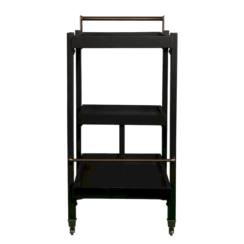 SEI Furniture Zhori Mid Century Modern 3-Tier Faux Wood Bar Cart with Sleek Metal Details and Ample Storage Space