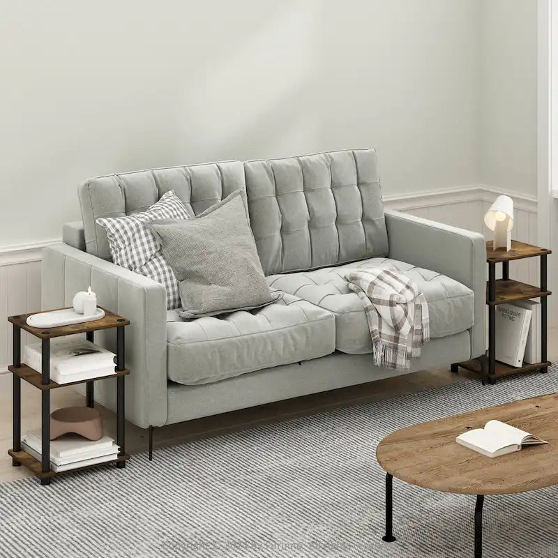 Furinno Just 3-Tier Turn-N-Tube End Table, Sonoma Oak/White