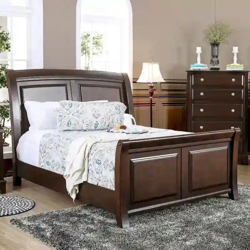 Furniture of America Hazelo Modern Brown Solid Wood Sleigh Bed