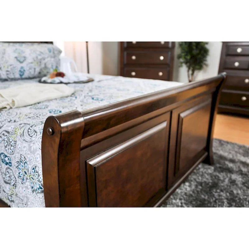 Furniture of America Hazelo Modern Brown Solid Wood Sleigh Bed