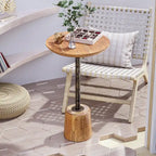 COZAYH Farmhouse Pedestal End table, Rustic Wood Drink Table with Base, Round Martini Table for Small Space Living Room