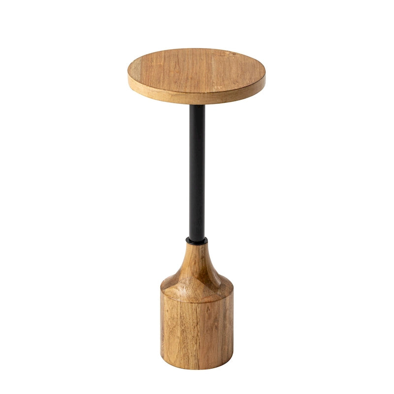 COZAYH Farmhouse Pedestal End table, Rustic Wood Drink Table with Base, Round Martini Table for Small Space Living Room