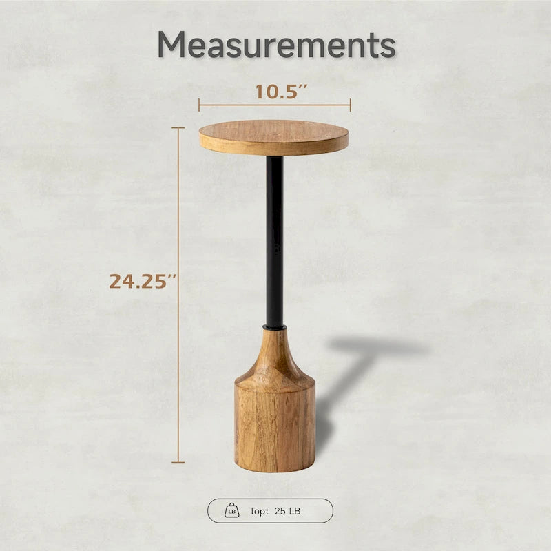COZAYH Farmhouse Pedestal End table, Rustic Wood Drink Table with Base, Round Martini Table for Small Space Living Room