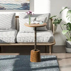 COZAYH Farmhouse Pedestal End table, Rustic Wood Drink Table with Base, Round Martini Table for Small Space Living Room