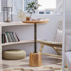 COZAYH Farmhouse Pedestal End table, Rustic Wood Drink Table with Base, Round Martini Table for Small Space Living Room