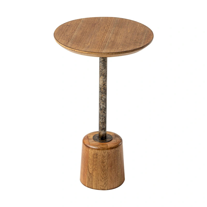 COZAYH Farmhouse Pedestal End table, Rustic Wood Drink Table with Base, Round Martini Table for Small Space Living Room