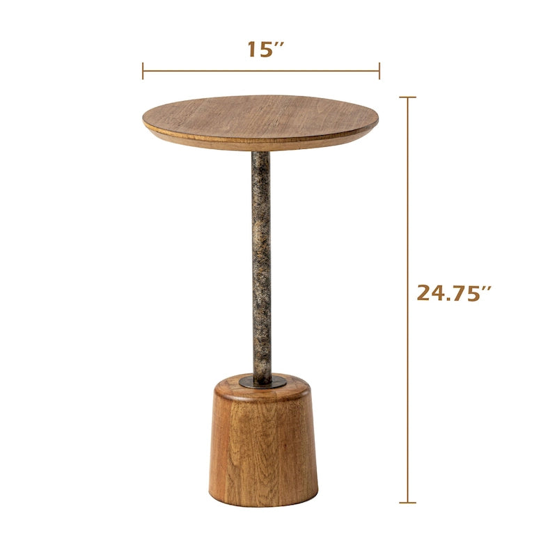 COZAYH Farmhouse Pedestal End table, Rustic Wood Drink Table with Base, Round Martini Table for Small Space Living Room