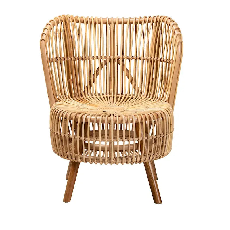 bali & pari Nagoya Modern Bohemian Natural Rattan Lounge Chair-Small or Large