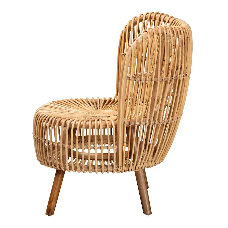 bali & pari Nagoya Modern Bohemian Natural Rattan Lounge Chair-Small or Large