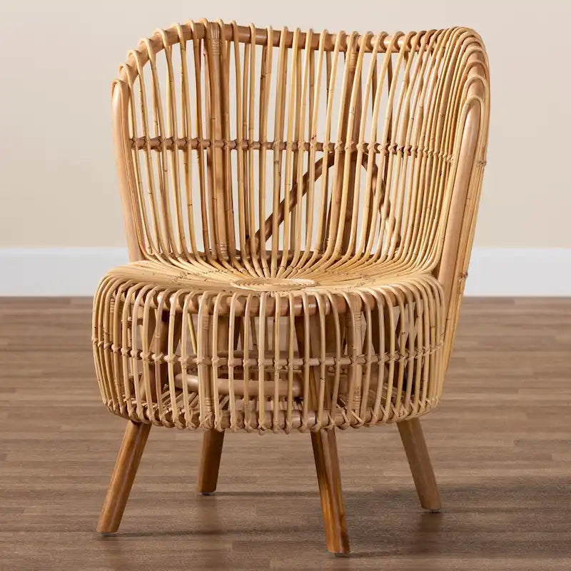 bali & pari Nagoya Modern Bohemian Natural Rattan Lounge Chair-Small or Large