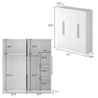 70.9H x 63W Kerrogee Wardrobe Airmories 4 Doors Hanging Rod White