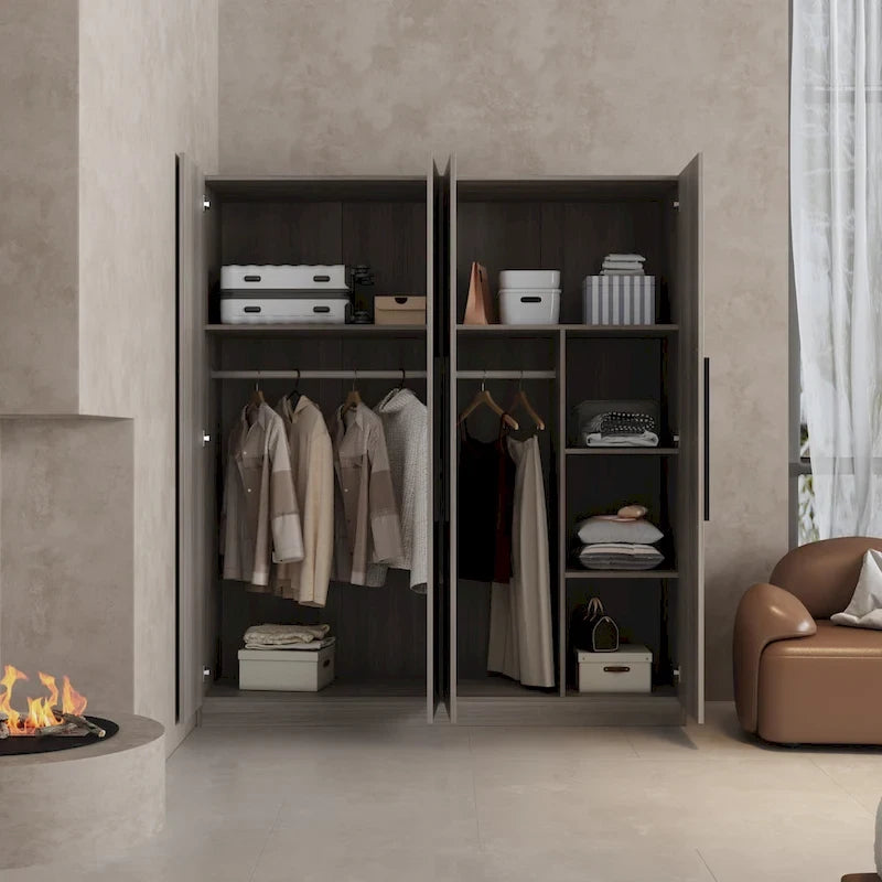 70.9H x 63W Kerrogee Wardrobe Airmories 4 Doors Hanging Rod White