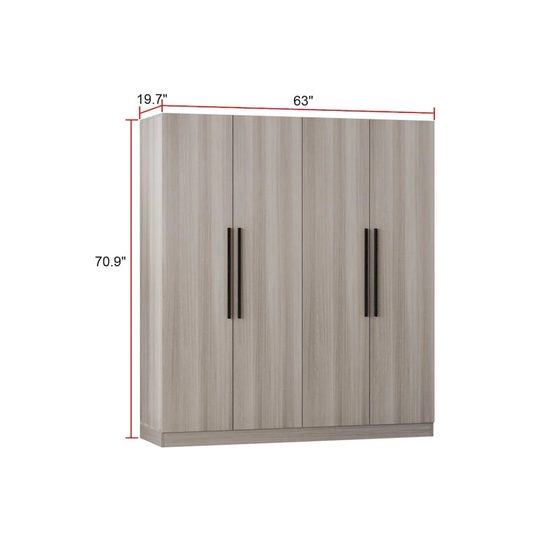 70.9H x 63W Kerrogee Wardrobe Airmories 4 Doors Hanging Rod White