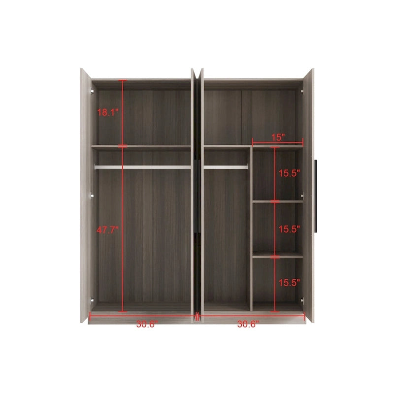 70.9H x 63W Kerrogee Wardrobe Airmories 4 Doors Hanging Rod White