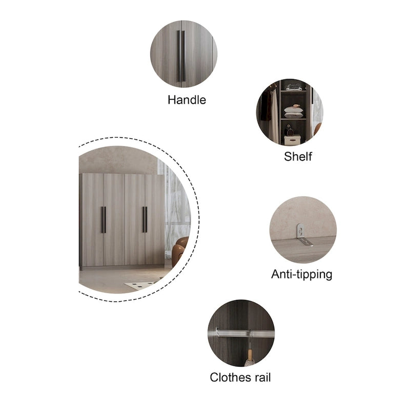 70.9H x 63W Kerrogee Wardrobe Airmories 4 Doors Hanging Rod White