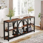 70.9 inch Sofa Console Table with 3 Tier Wood Storage Shelves Industrial Metal Frame for Foyer Hallway Living Room Behind Couch