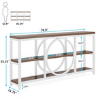 70.9 inch Sofa Console Table with 3 Tier Wood Storage Shelves Industrial Metal Frame for Foyer Hallway Living Room Behind Couch