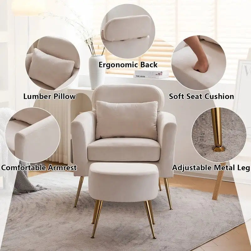 Half Disassembled Single Chair With Gold Feet And Pedals Flannelette Indoor Leisure Chair Beige