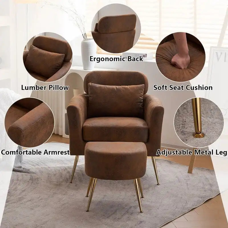 Half Disassembled Single Chair With Gold Feet And Pedals Flannelette Indoor Leisure Chair Beige