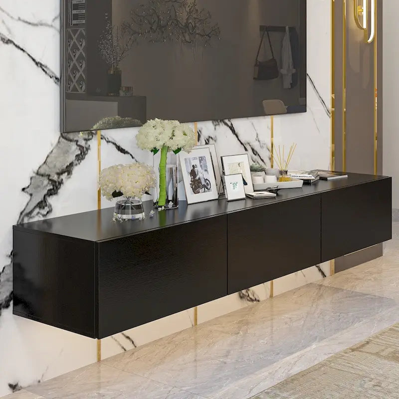 Wall Floating Media Consoles Hanging TV Console With Light TV Stand