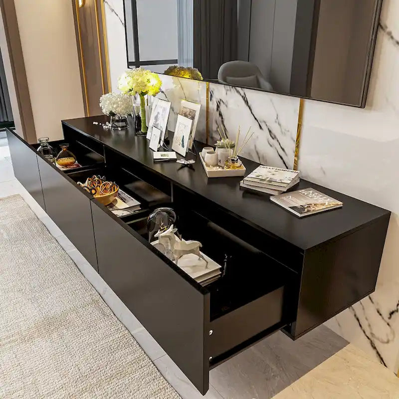 Wall Floating Media Consoles Hanging TV Console With Light TV Stand