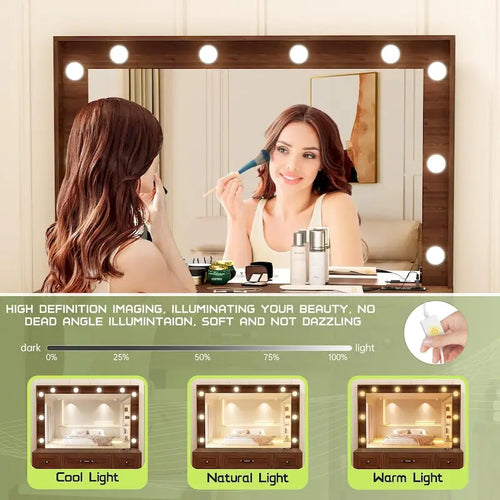43.3 Wide Makeup Vanity Dressing With Lighted Mirror and Stool
