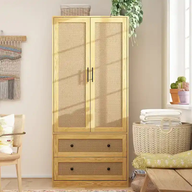 Modern Armoire Cabinet with Drawers - Wood Wardrobe Closet for Storage