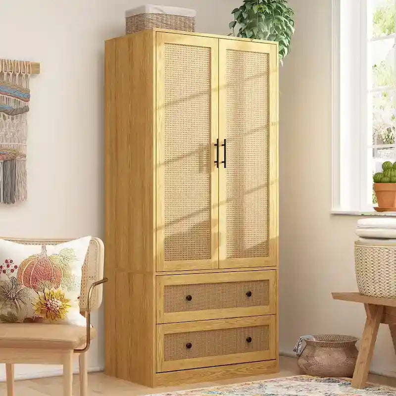 Modern Armoire Cabinet with Drawers - Wood Wardrobe Closet for Storage
