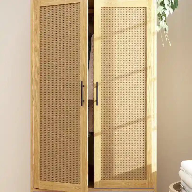 Modern Armoire Cabinet with Drawers - Wood Wardrobe Closet for Storage