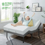 Renanim Adjustable Bed Frame with 14-inch Hybrid Mattress, Dual Massage USB, App Control, Remote - Split King